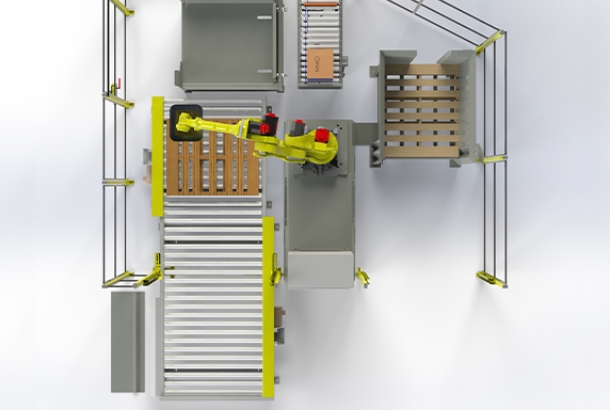 Robotic Palletizer Cell with Manual Hopper/Automatic Discharge