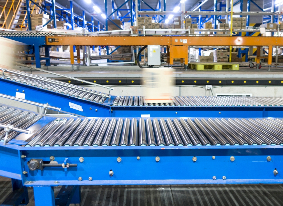 Case Moving on Warehouse Conveyor